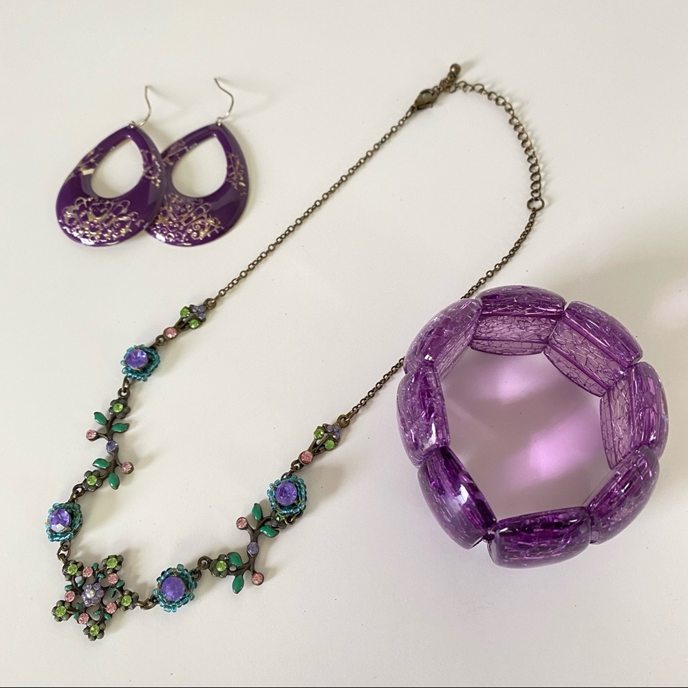 🌻 NEW Purple Bracelet, Necklace, Earring Jewelry Set